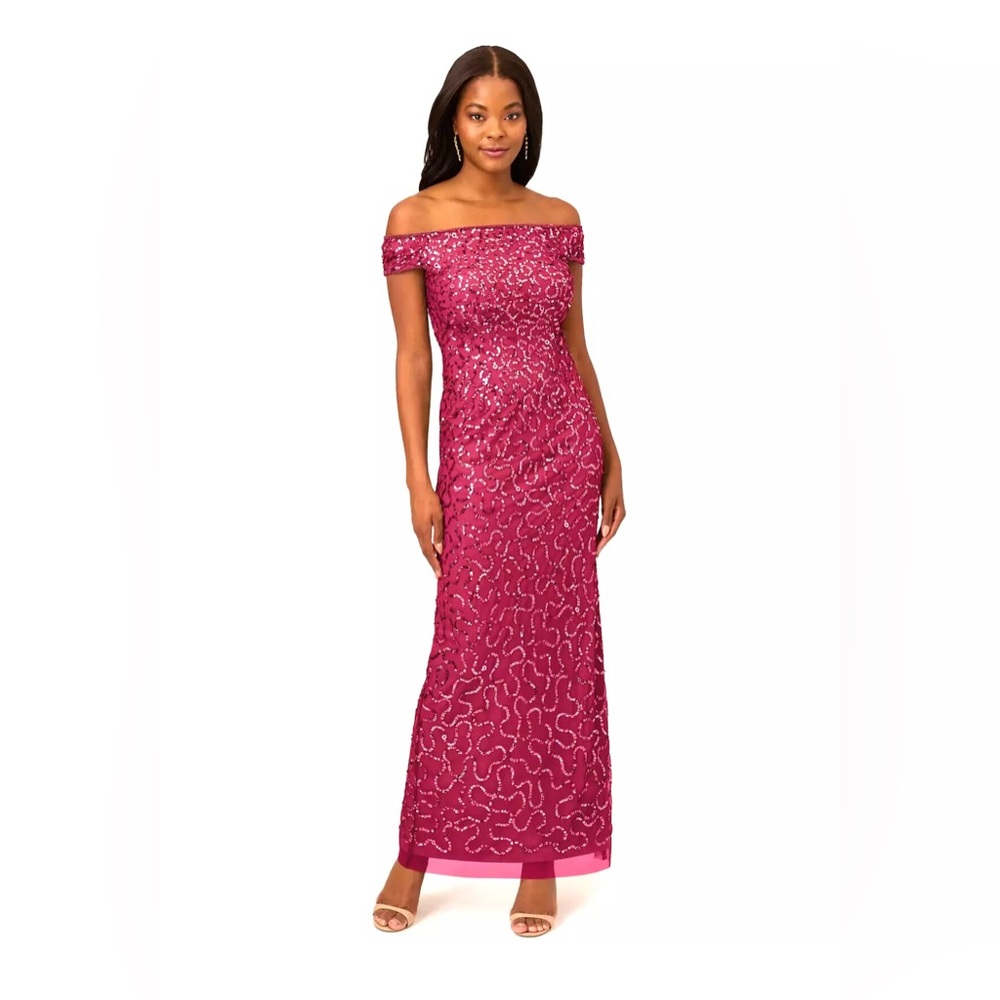 Adrianna Papell Pink Off-Shoulder Gown